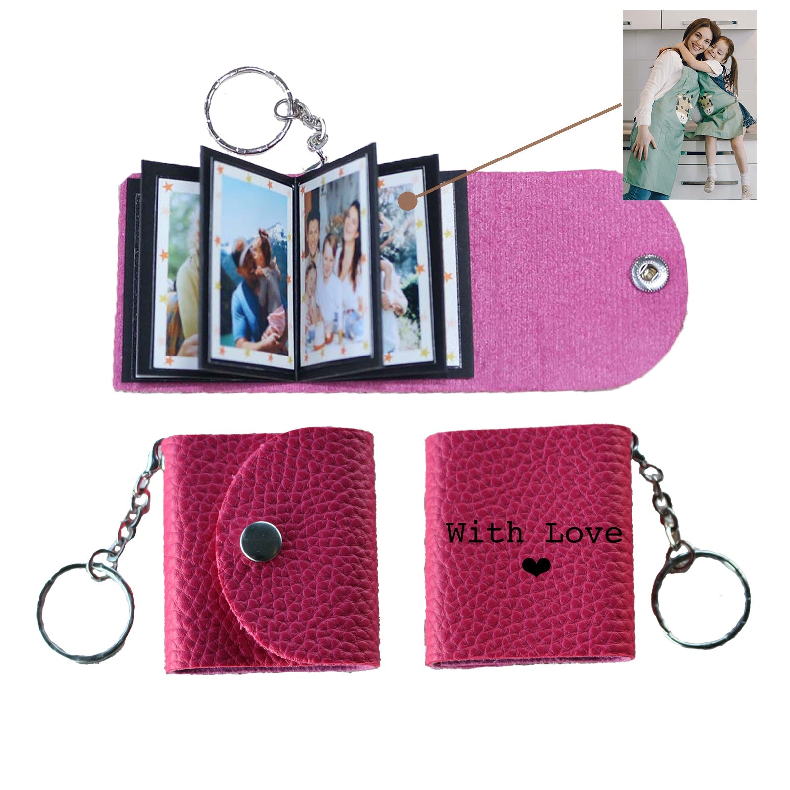 Personalized Mini Photo Keychain,Picture Keychains(Black) Personalized Album, Mini Cute Key Ring Keychain with Picture Book for Family, Boyfriend, Couples, Dog, Friends - uniqicon