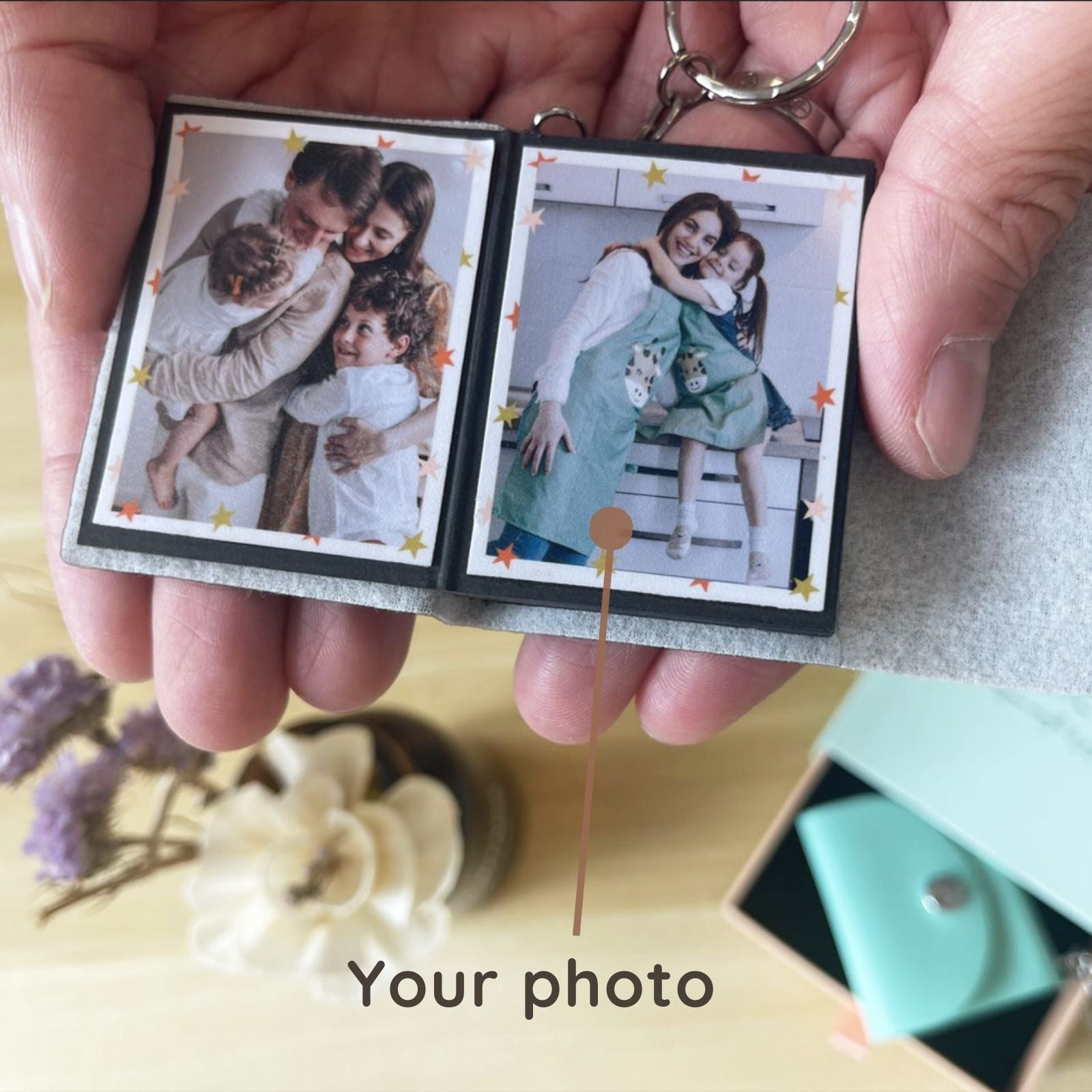 Personalized Mini Photo Keychain,Picture Keychains(Light pink) Personalized Album, Mini Cute Key Ring Keychain with Picture Book for Family, Boyfriend, Couples, Dog, Friends - uniqicon