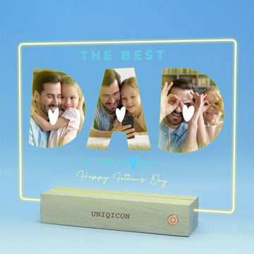 Personalised Father's Day Gifts from Son,First Father's Day Photo Gift for Step Dad from Daughter,Dad Memorial Gifts with Photo Frame from Baby