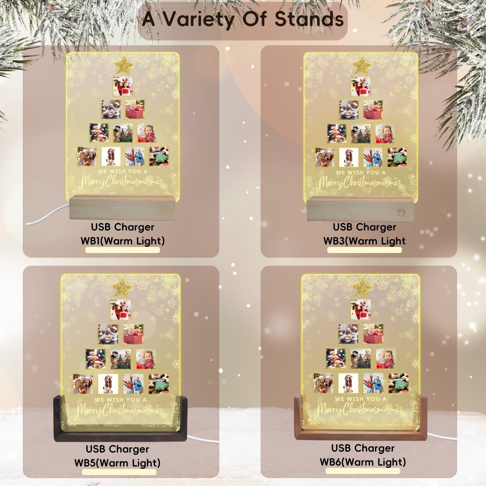 Christmas Tree Gift Night Light with Wooden Base, Personalised Photo LED Lamp, Customised Family Photo Keepsake for Dad Daddy Mum Grandma from Son Daughter Kids, Unique Acrylic Home Decor for Couple - uniqicon