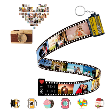 Custom Camera Film Roll Keychain, Personalized Memory Retro Camera Film HD Photo Album Voice Message Creative Picture Frames Birthday Christmas Gift Home Room Decor - uniqicon