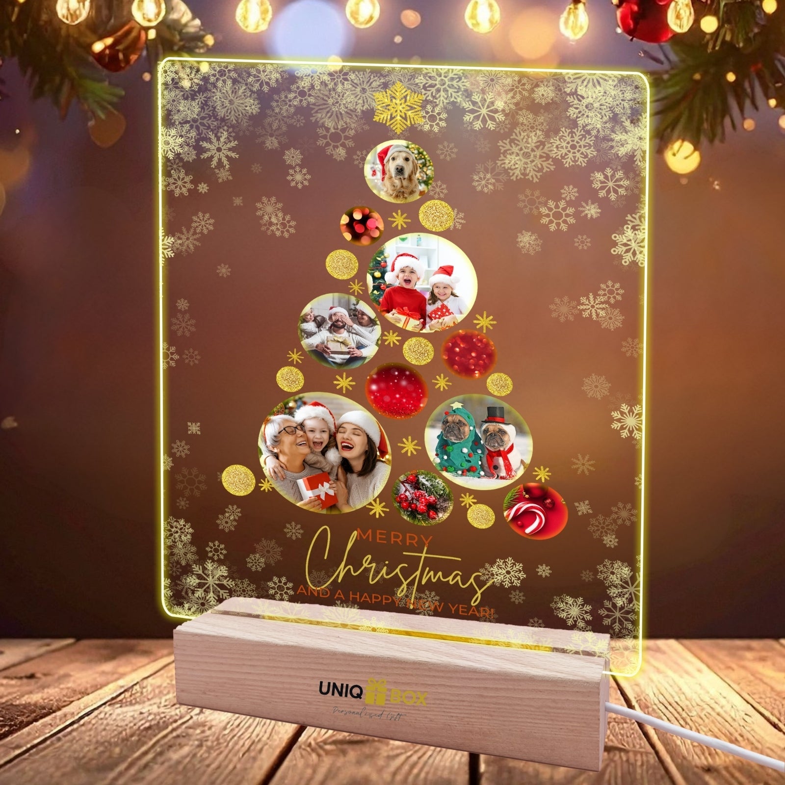 Personalised Christmas Tree Photo Frame, Light Up Acrylic Plaque with Multiple Family Photo for Dad Daddy Mum Nan from Son Duaghter,Customised Pictures Lights Gifts for Best Friend Women Men Him Her - uniqicon