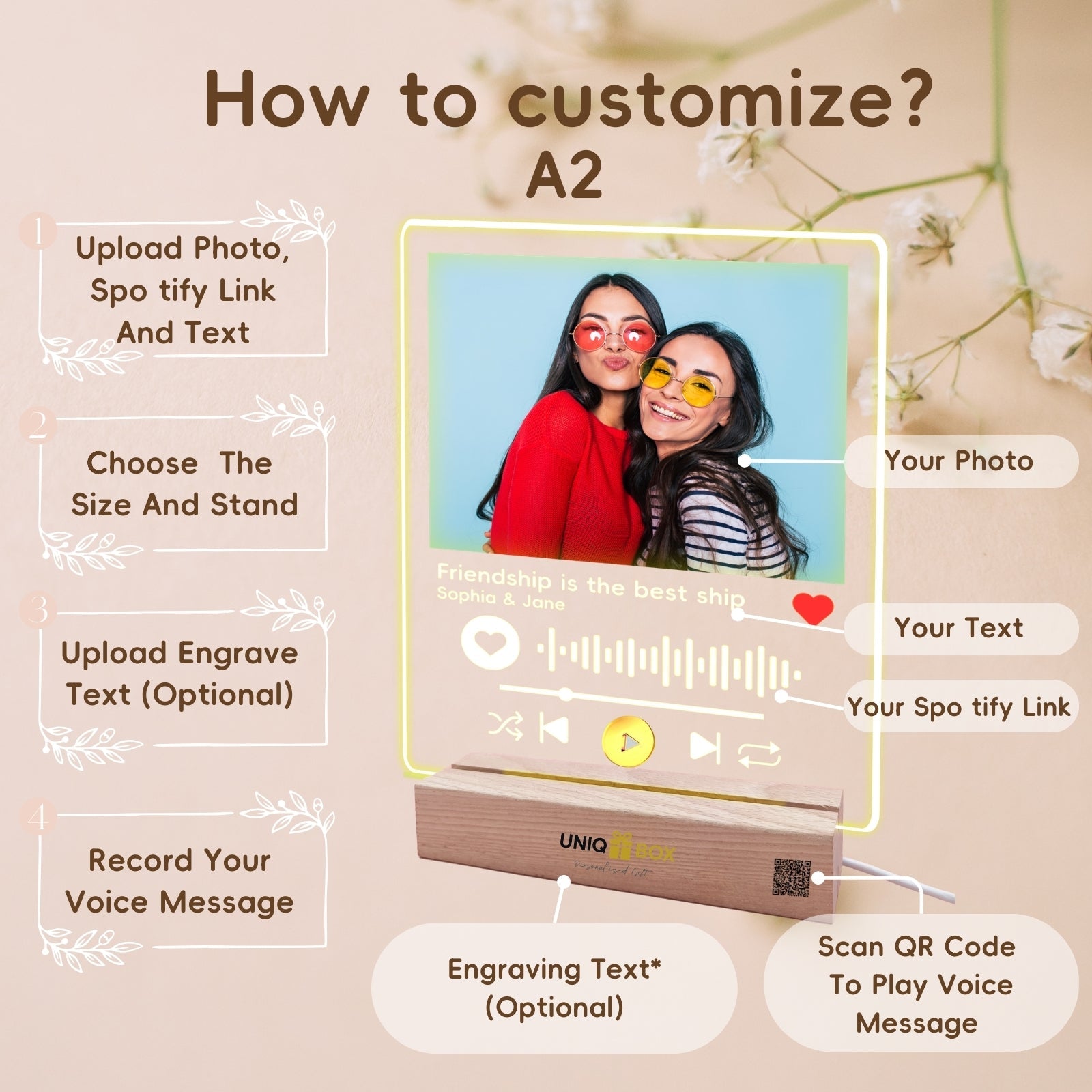 Personalised Spotify Friend Plaque — Best Friend Birthday with Voice Message - uniqicon
