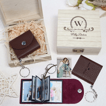 Personalized Mini Photo Keychain,Picture Keychains(Dark brown) Personalized Album, Mini Cute Key Ring Keychain with Picture Book for Family, Boyfriend, Couples, Dog, Friends