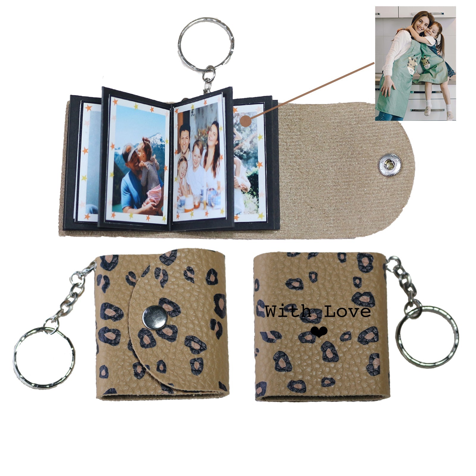 Personalized Mini Photo Keychain,Picture Keychains(Light brown) Personalized Album, Mini Cute Key Ring Keychain with Picture Book for Family, Boyfriend, Couples, Dog, Friends - uniqicon
