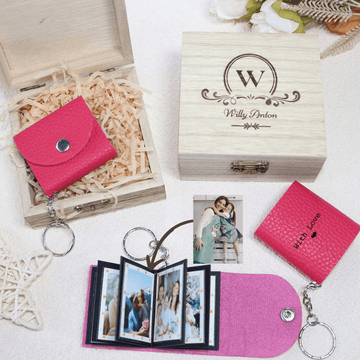 Personalized Mini Photo Keychain,Picture Keychains(Rose red) Personalized Album, Mini Cute Key Ring Keychain with Picture Book for Family, Boyfriend, Couples, Dog, Friends
