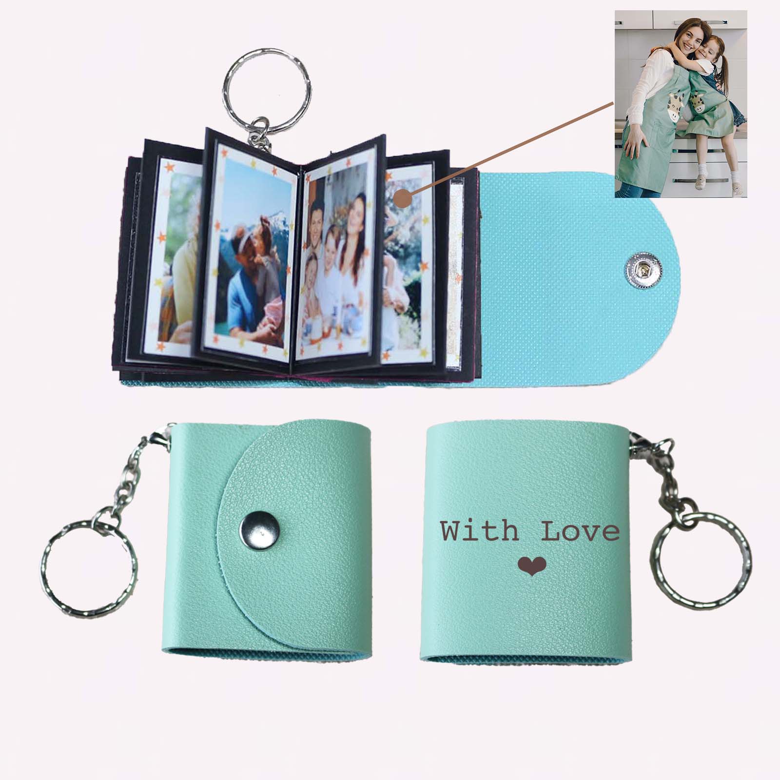 Personalized Mini Photo Keychain, Small Custom Leather Memory Photo, Picture Keychains Personalized Album, Mini Cute Key Ring Keychain with Picture Book for Family, Boyfriend, Couples, Dog, Friends - uniqicon